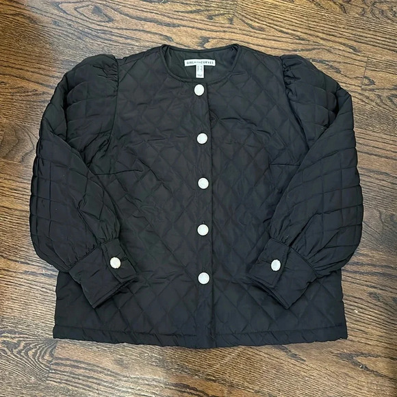 GIRL WITH CURVES Quilted Jacket with Gold/Pearl Buttons Puff sleeve Size XS - Picture 1 of 10